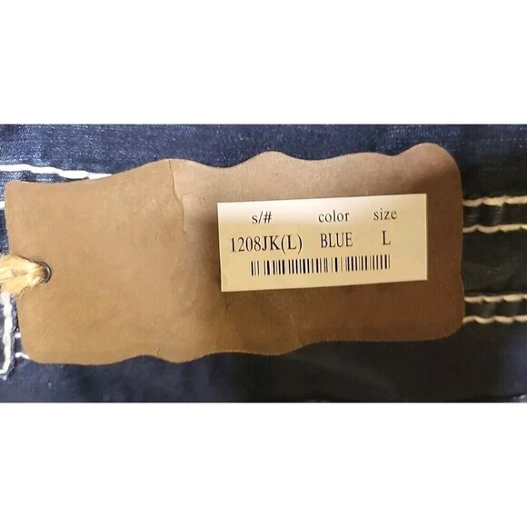 LA Idol NEW Women's Jean Jacket Large Blue Cotton Blend Regular Fit Denim - Picture 4 of 10